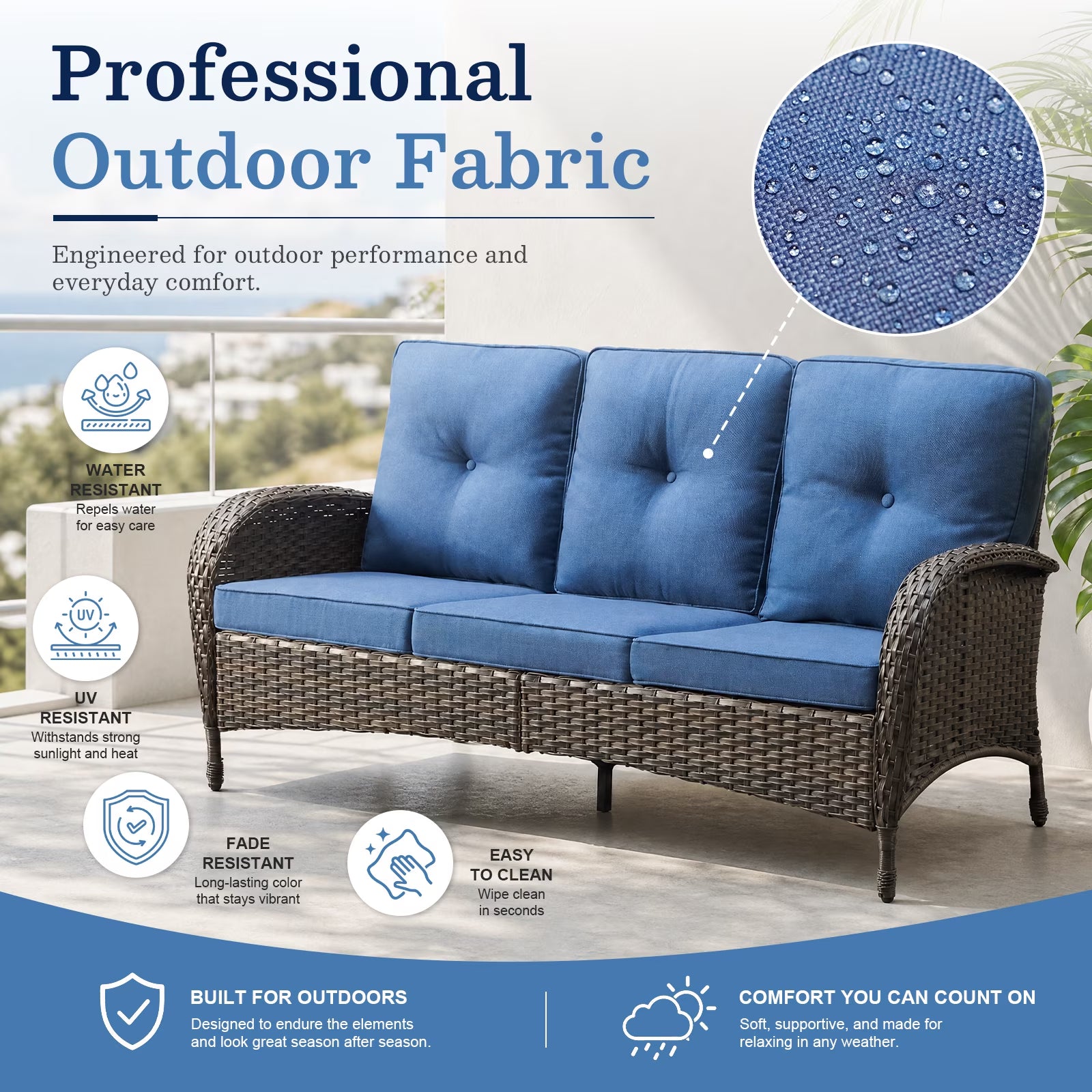 5PCS Outdoor Patio Furniture Set with Fire Pit Table, Brown Wicker Patio Furniture Couch Outdoor Swivel Chair and 43" Propane Firepit Table