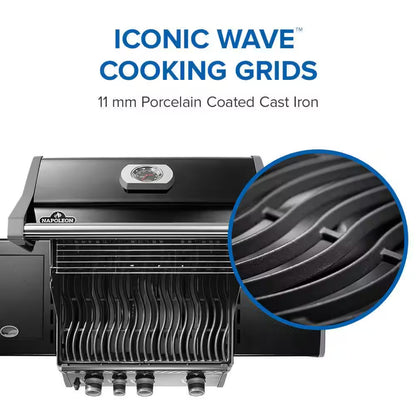 Rogue 425 3-Burner Propane Gas Grill in Black with Cast Iron Cooking Grids and Range Side Burner