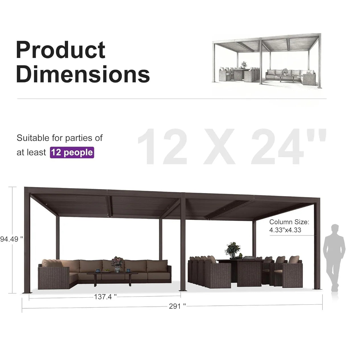 Bronze Louvered Pergola with Adjustable Roof for Deck Backyard Garden Hardtop Gazebo