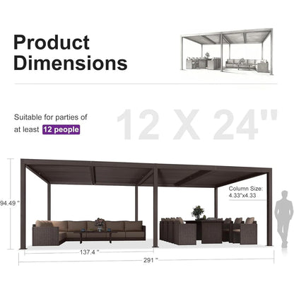 Bronze Louvered Pergola with Adjustable Roof for Deck Backyard Garden Hardtop Gazebo