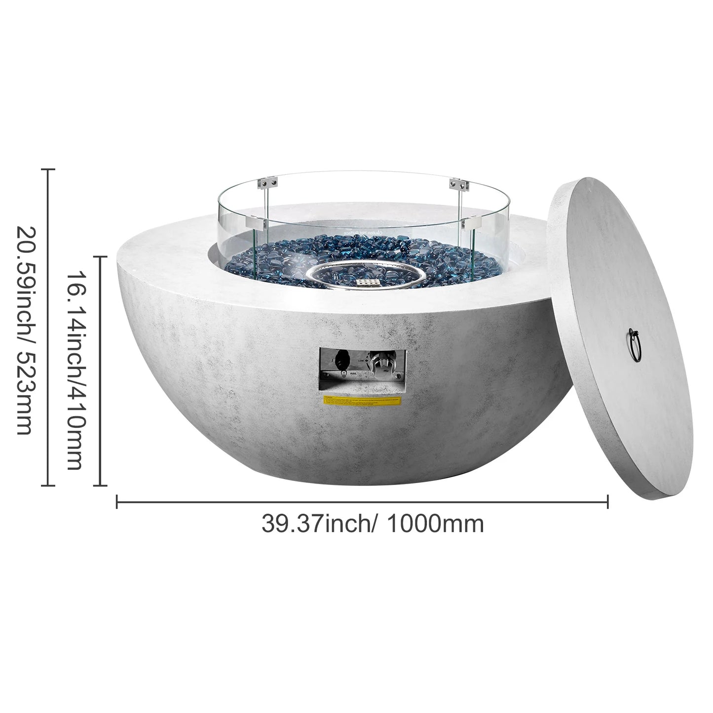 Propane Fire Pit, Outdoor Concrete Gas Fire Pit, 39 in Tabletop with Lava Rocks, Lid, Rain Cover, Adjust Flame Height Camping Firepit for Heating, Lighting, 50000 BTU