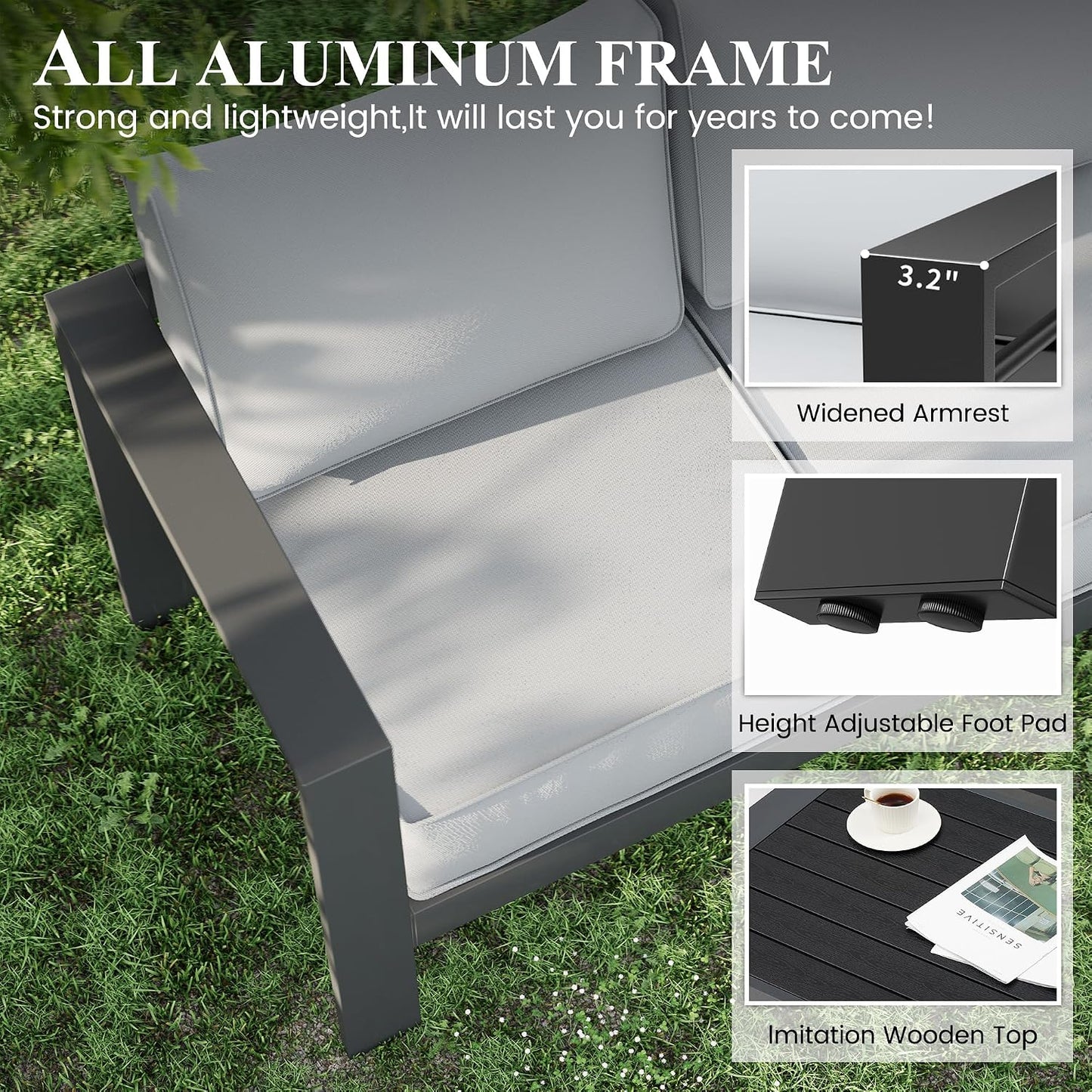 Aluminum Patio Furniture Set, 10 Piece Metal Outdoor Furniture Set, Patio Set with Waterproof Covers for Backyard Garden（Dark Grey&Light Grey）
