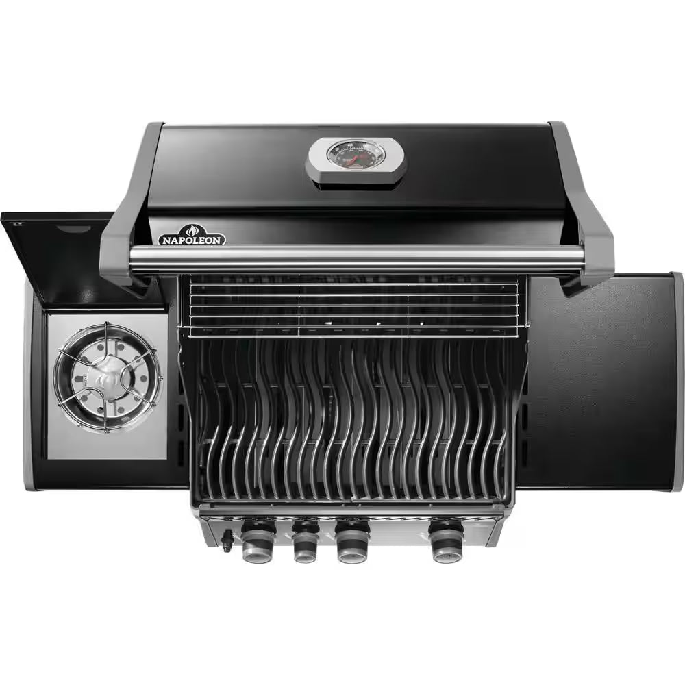 Rogue 425 3-Burner Propane Gas Grill in Black with Cast Iron Cooking Grids and Range Side Burner