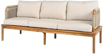 Coby 5-Piece Acacia Wood Patio Furniture Set, Outdoor Conversation Sofa Set with Club Chair, Coffee Table and Ottoman, Patio Sectional Chat Set for Backyard/Balcony, Teak+Beige