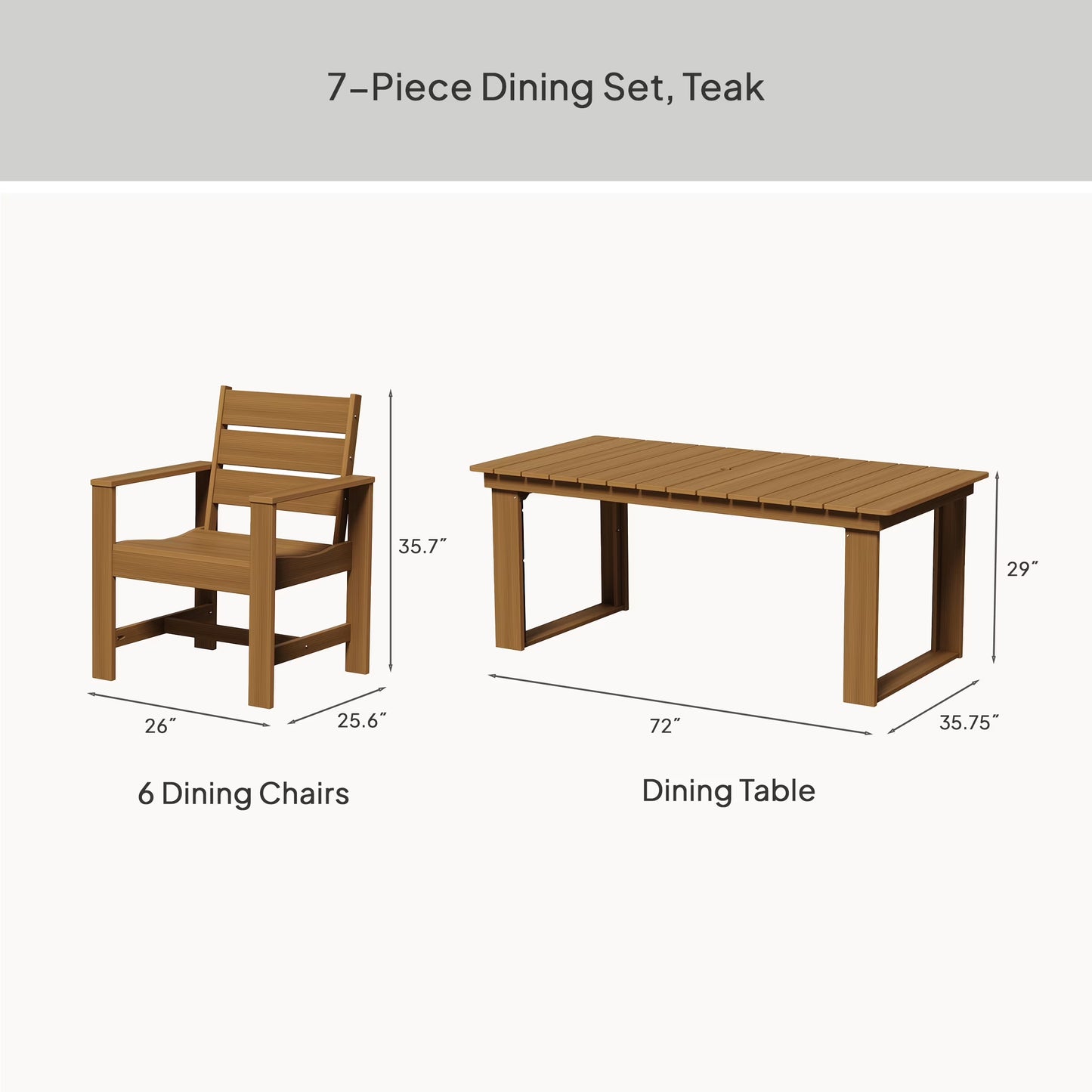 Ezra 7-Piece Outdoor HDPE Dining Set, Teak