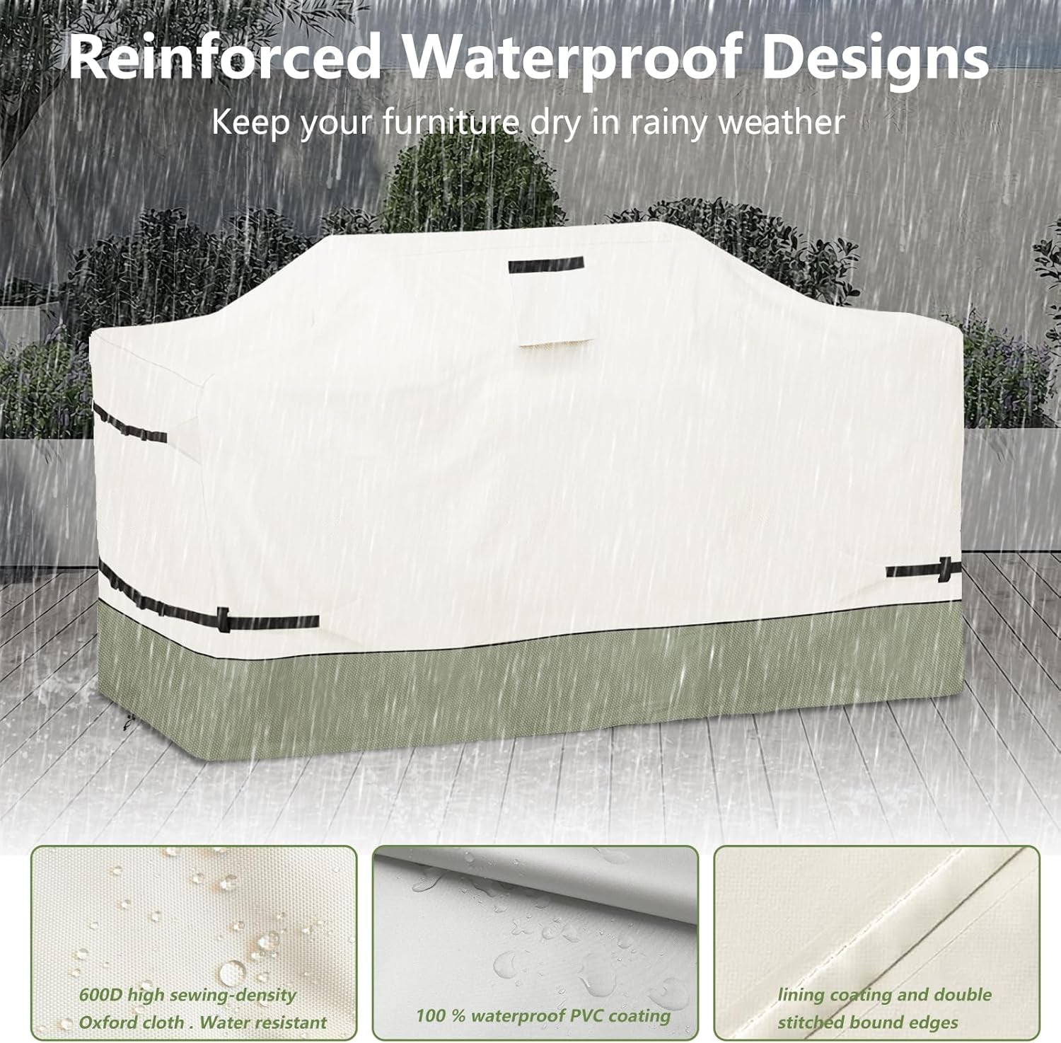87 Inch Island Grill Cover - 600D Heavy Duty Waterproof All Weather Protection Outdoor Cover,Beige& Green