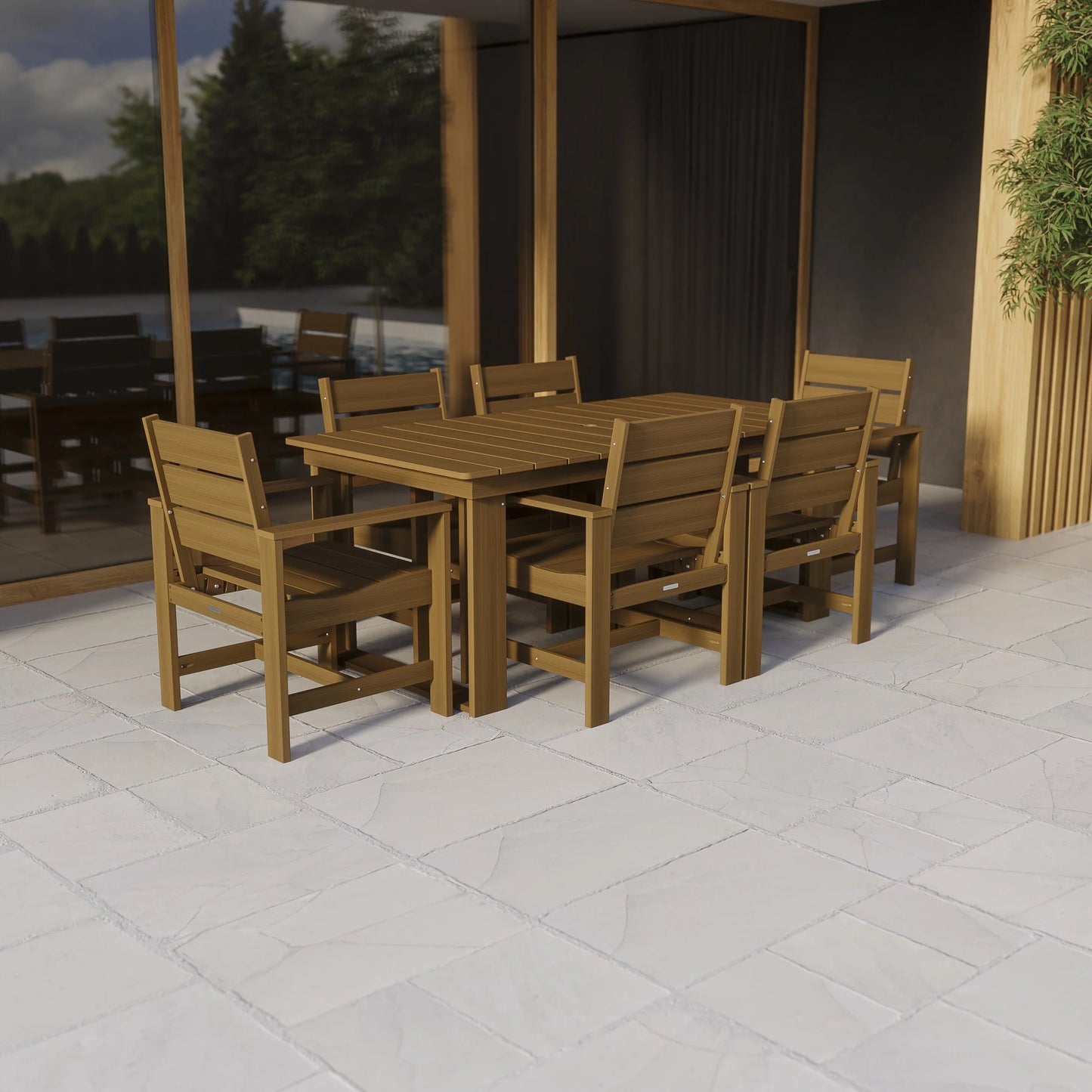 Ezra 7-Piece Outdoor HDPE Dining Set, Teak