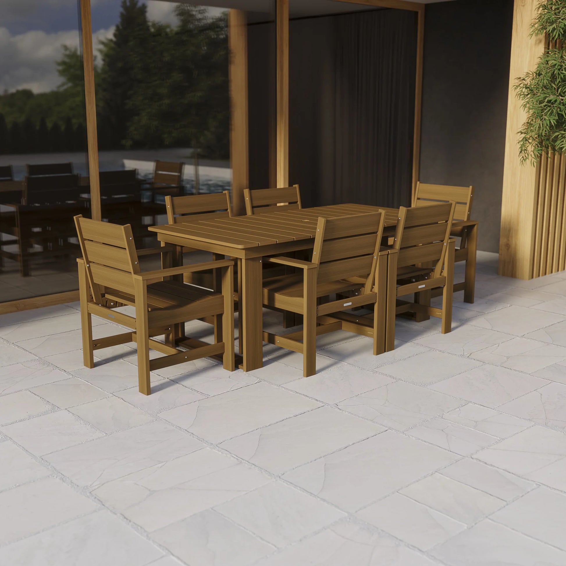 Ezra 7-Piece Outdoor HDPE Dining Set, Teak
