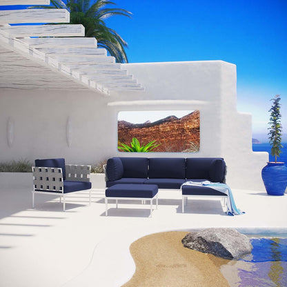 Harmony Aluminum Outdoor Patio Furniture 6-Piece Sectional Sofa Set in White Navy