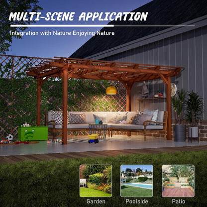 12 X 10 FT Outdoor Wood Pergola, Wooden Grape Trellis for Climbing Plant Support, Garden, Patio, Backyard, Deck, Brown