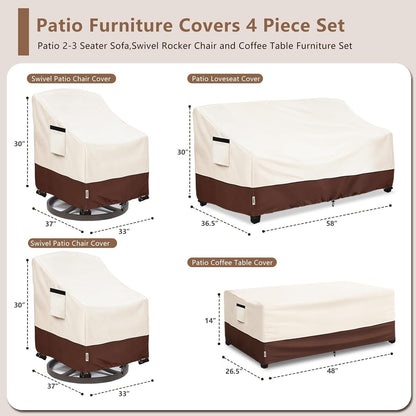 Patio Furniture Covers Set 4 Piece,600D Heavy Duty Outdoor Furniture Covers Waterproof for Outdoor Couch,Lawn Chair, Coffee Table(Medium,Beige)