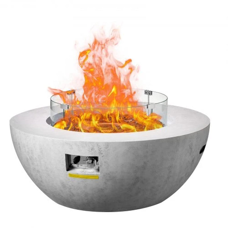 Propane Fire Pit, Outdoor Concrete Gas Fire Pit, 39 in Tabletop with Lava Rocks, Lid, Rain Cover, Adjust Flame Height Camping Firepit for Heating, Lighting, 50000 BTU