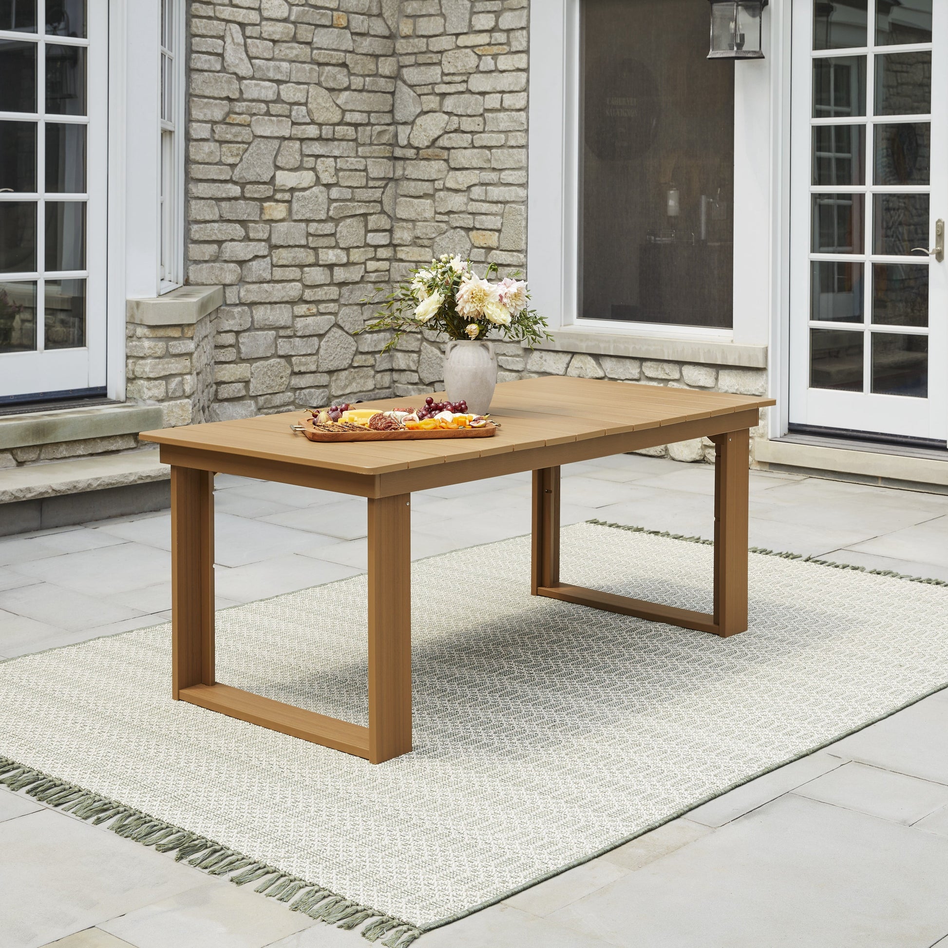 Ezra 6-Piece Outdoor HDPE Dining Set with Bench, Teak