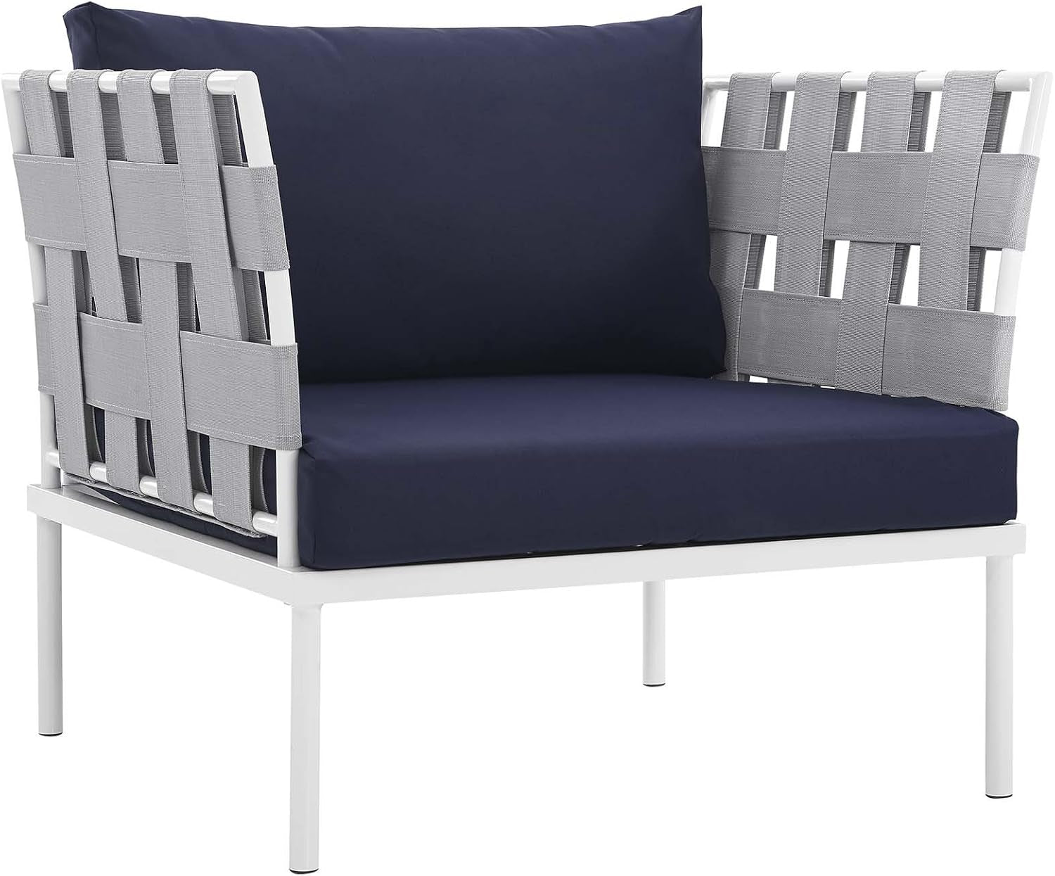Harmony Aluminum Outdoor Patio Furniture 6-Piece Sectional Sofa Set in White Navy