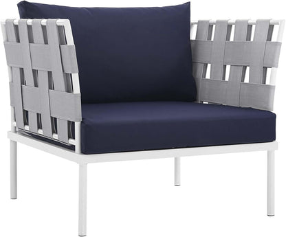 Harmony Aluminum Outdoor Patio Furniture 6-Piece Sectional Sofa Set in White Navy