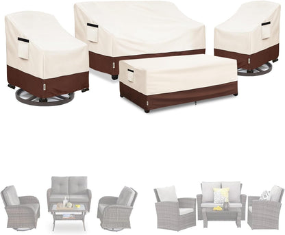 Patio Furniture Covers Set 4 Piece,600D Heavy Duty Outdoor Furniture Covers Waterproof for Outdoor Couch,Lawn Chair, Coffee Table(Medium,Beige)