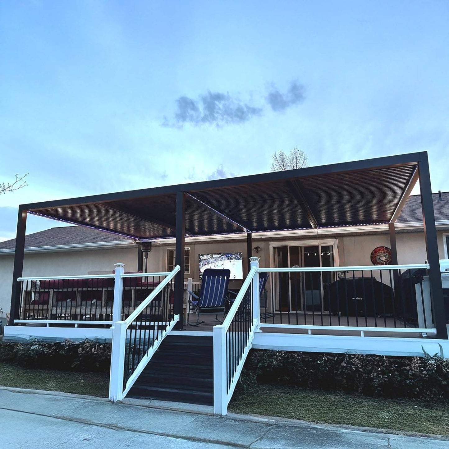 Bronze Louvered Pergola with Adjustable Roof for Deck Backyard Garden Hardtop Gazebo