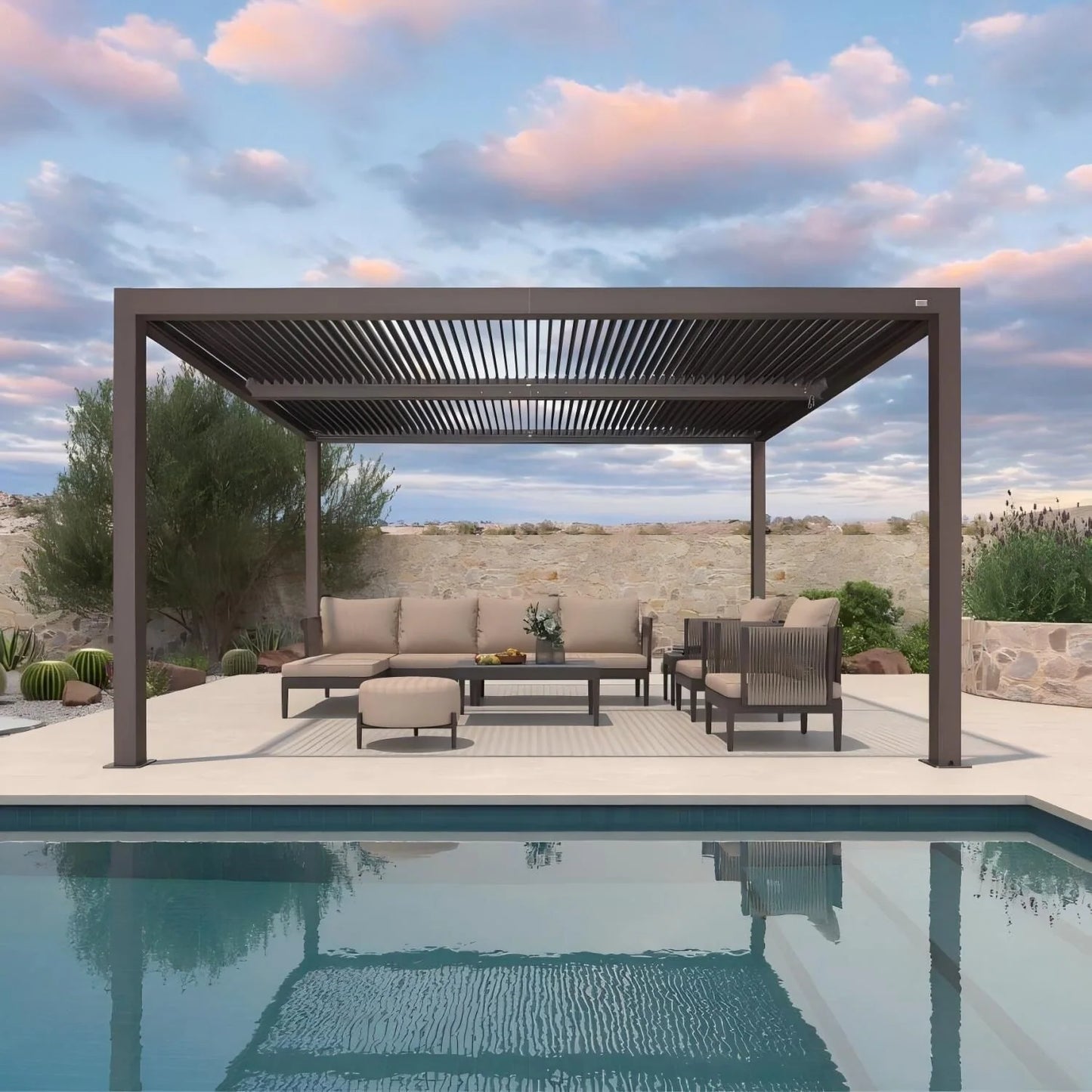 Bronze Louvered Pergola with Adjustable Roof for Deck Backyard Garden Hardtop Gazebo
