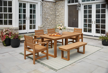 Ezra 6-Piece Outdoor HDPE Dining Set with Bench, Teak