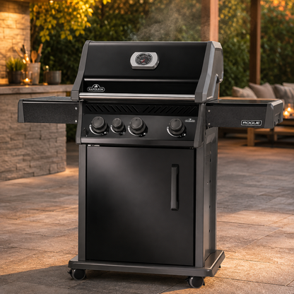 3-Burner Natural Gas Grill with Cast Iron Cooking Grids and Range Side Burner, Black