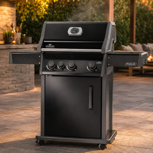 3-Burner Natural Gas Grill with Cast Iron Cooking Grids and Range Side Burner, Black