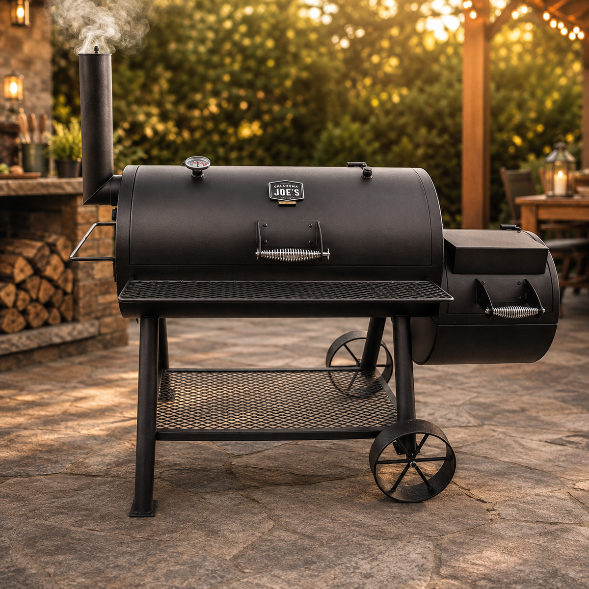 Reverse Flow Offset Charcoal Smoker and Grill with 1060 Sq. In. Cooking Area, Black