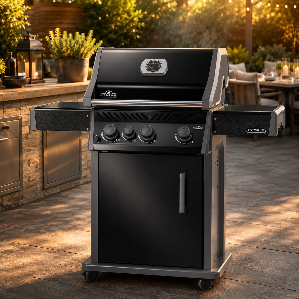 3-Burner Propane Gas Grill with Cast Iron Cooking Grids and Range Side Burner, Black