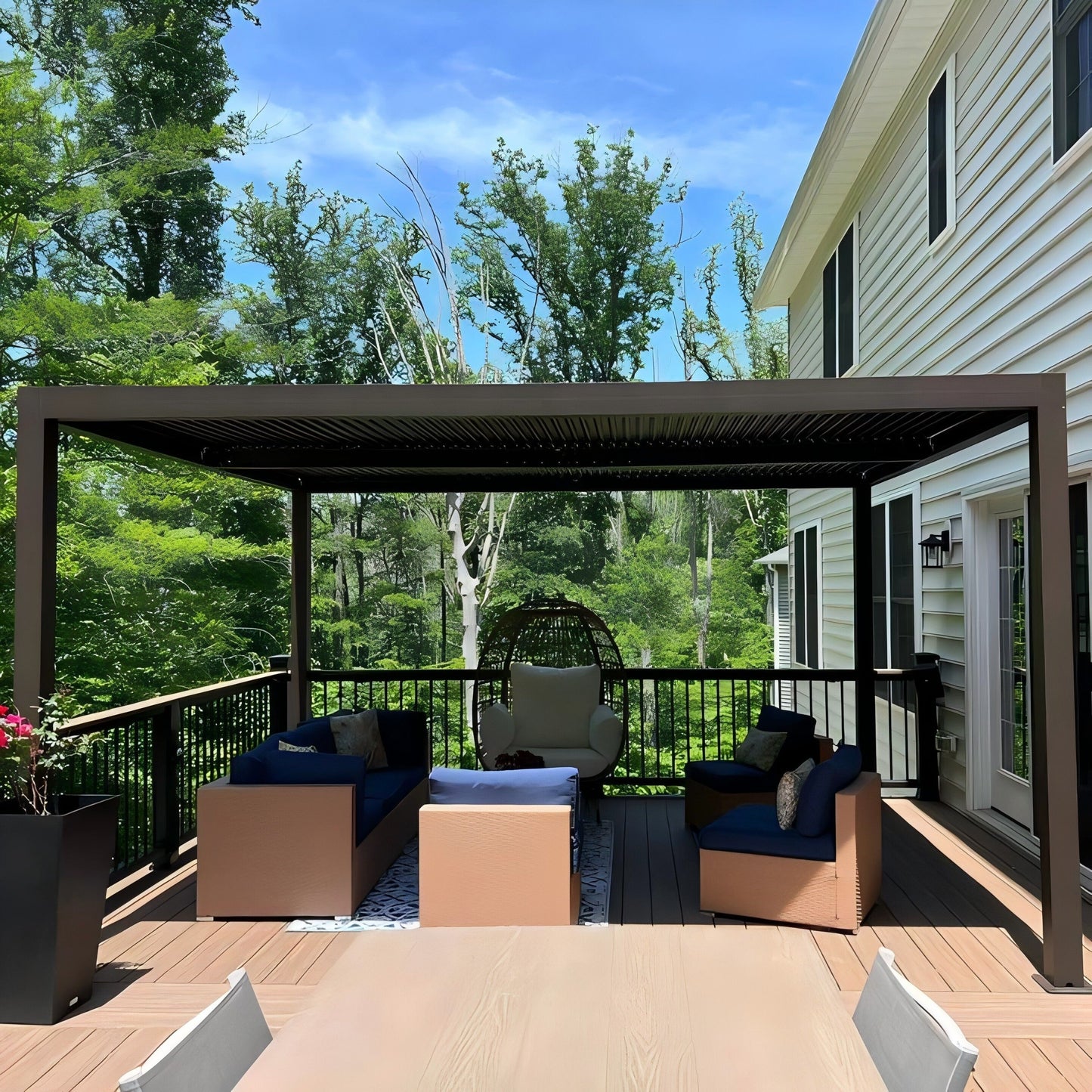 Bronze Louvered Pergola with Adjustable Roof for Deck Backyard Garden Hardtop Gazebo