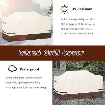 98 Inch Island Grill Cover - 600D Heavy Duty Waterproof All Weather Protection Extra Large Grill Cover,Beige & Brown