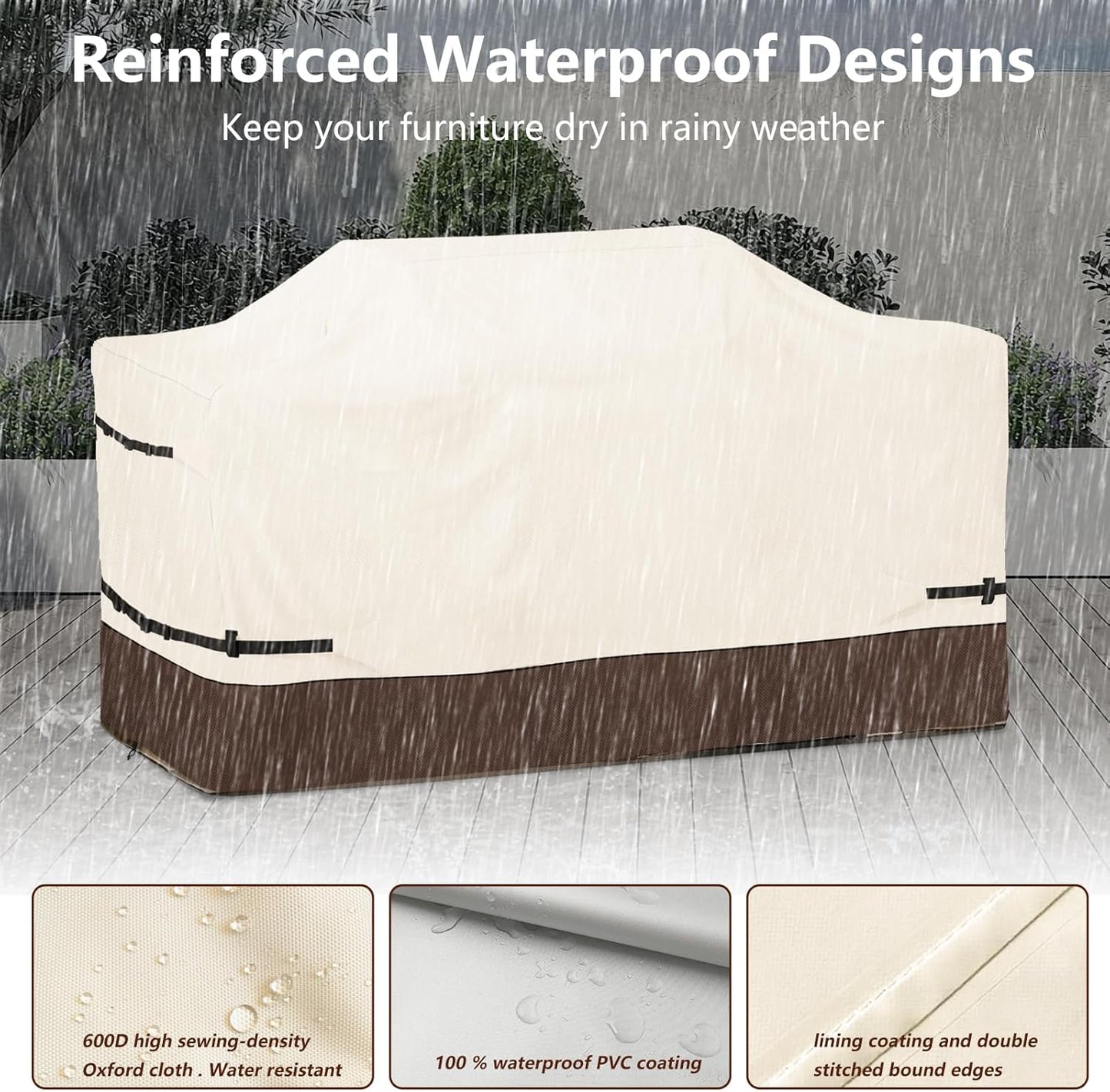 98 Inch Island Grill Cover - 600D Heavy Duty Waterproof All Weather Protection Extra Large Grill Cover,Beige & Brown