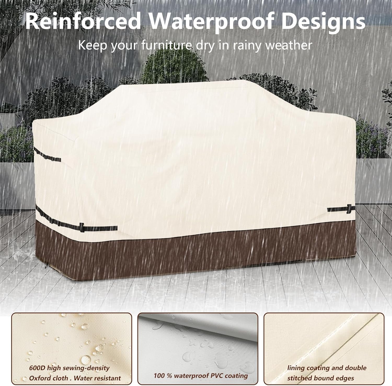 98 Inch Island Grill Cover - 600D Heavy Duty Waterproof All Weather Protection Extra Large Grill Cover,Beige & Brown