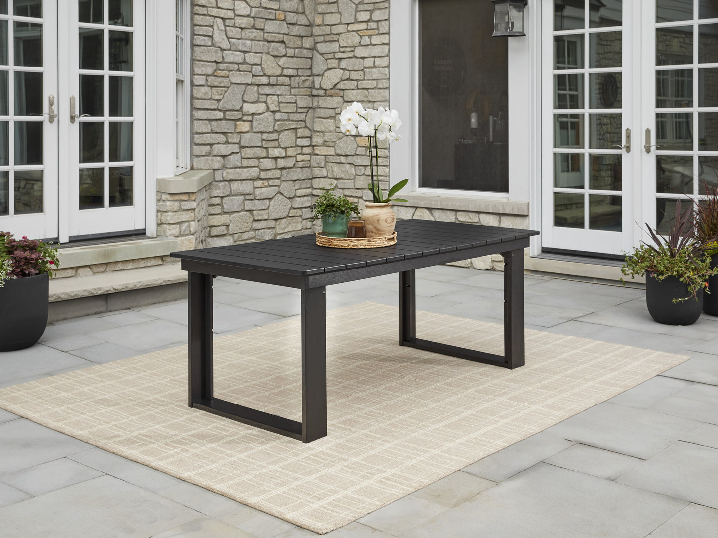 Ezra 7-Piece Outdoor HDPE Dining Set, Black