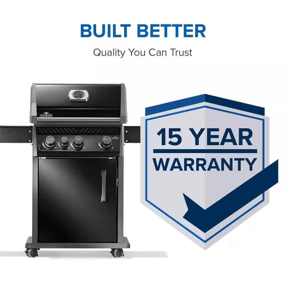 Rogue 425 3-Burner Propane Gas Grill in Black with Cast Iron Cooking Grids and Range Side Burner