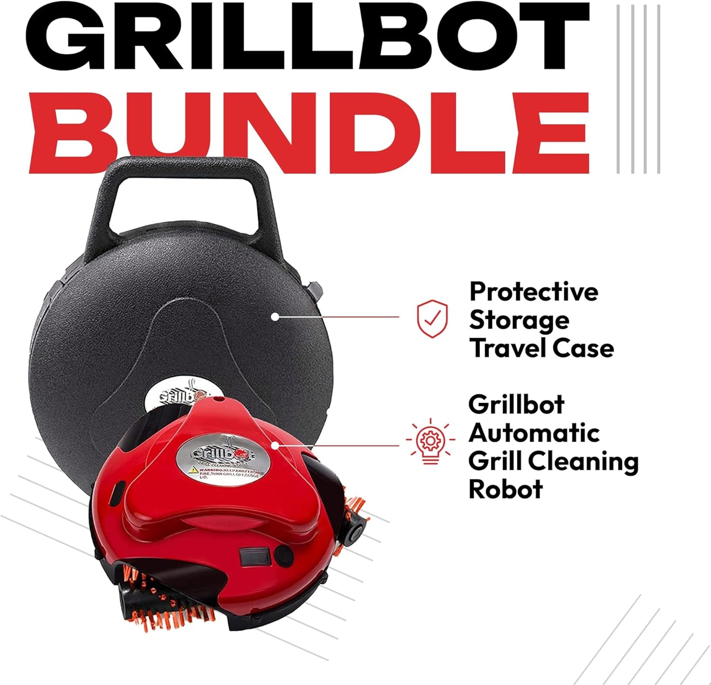 Automatic Grill Cleaning Robot with Nylon Brushes, Electric BBQ Cleaner Brush with Motorized Power, Cordless Rechargeable Grill Scrubber for Outdoor Grills (Red and Case)