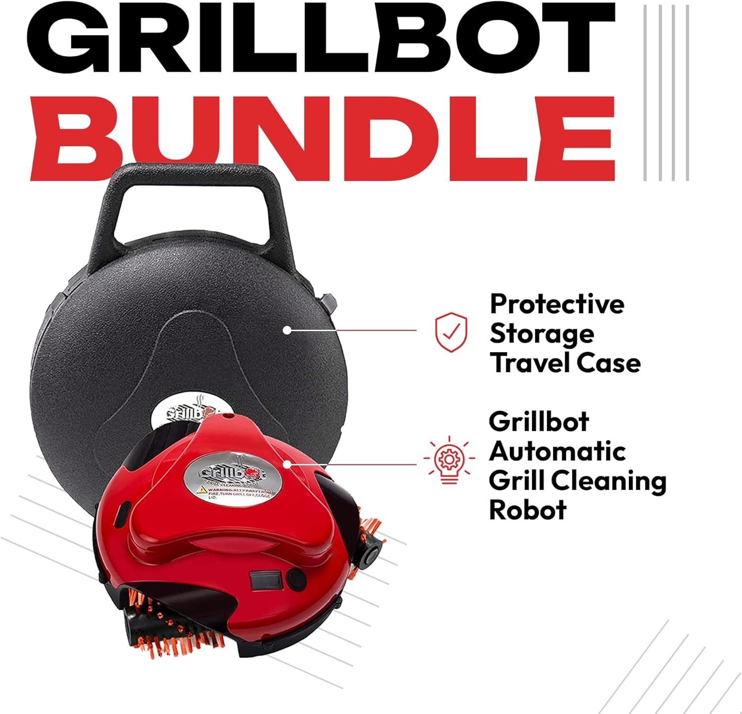 Automatic Grill Cleaning Robot with Nylon Brushes, Electric BBQ Cleaner Brush with Motorized Power, Cordless Rechargeable Grill Scrubber for Outdoor Grills (Red and Case)