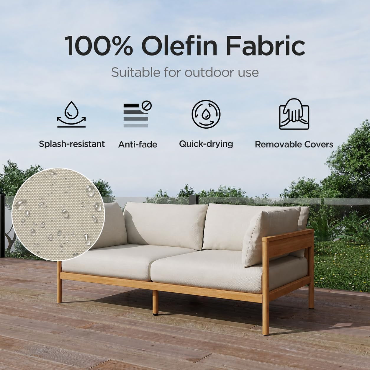 Vento Patio Outdoor Couch, 3-Seat | All-Weather Aluminium Frame, Water-Resistant Olefin Cushions, Patio Conversation Sets for Backyard, Garden, Porch