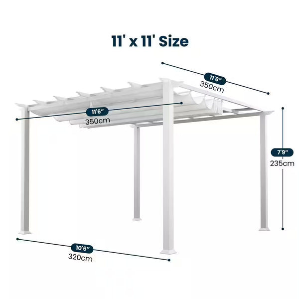 11 Ft. x 11 Ft. Aluminum Pergola with Convertible Canopy – White