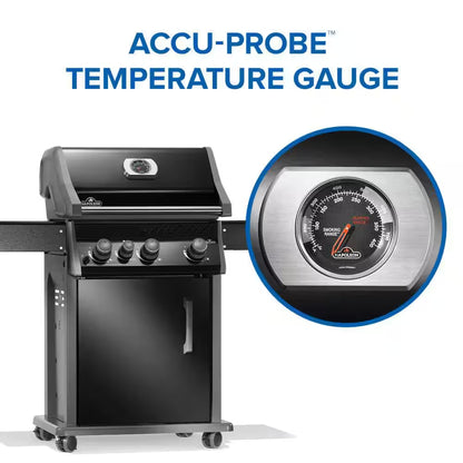 Rogue 425 3-Burner Propane Gas Grill in Black with Cast Iron Cooking Grids and Range Side Burner