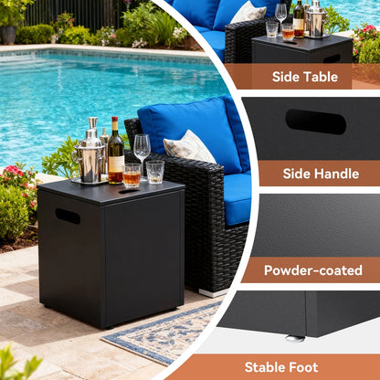5PCS Outdoor Patio Furniture Set with Fire Pit Table, Brown Wicker Patio Furniture Couch Outdoor Swivel Chair and 43" Propane Firepit Table