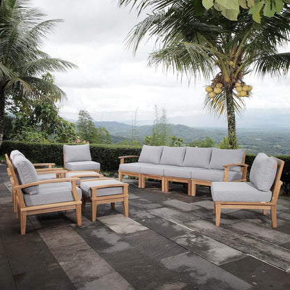EEI-1489-NAT-GRY-SET Marina Premium Grade a Teak Wood Outdoor Patio Furniture Set, 10 Piece, Natural Gray
