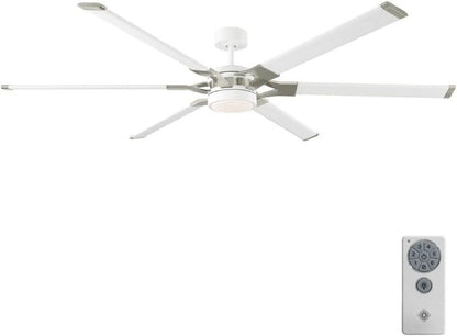 6LFR72RZWD Loft Industrial 72" Outdoor/Indoor Damp Ceiling Fan with LED Lights and Remote Control, Matte White
