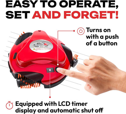 Automatic Grill Cleaning Robot with Nylon Brushes, Electric BBQ Cleaner Brush with Motorized Power, Cordless Rechargeable Grill Scrubber for Outdoor Grills (Red)