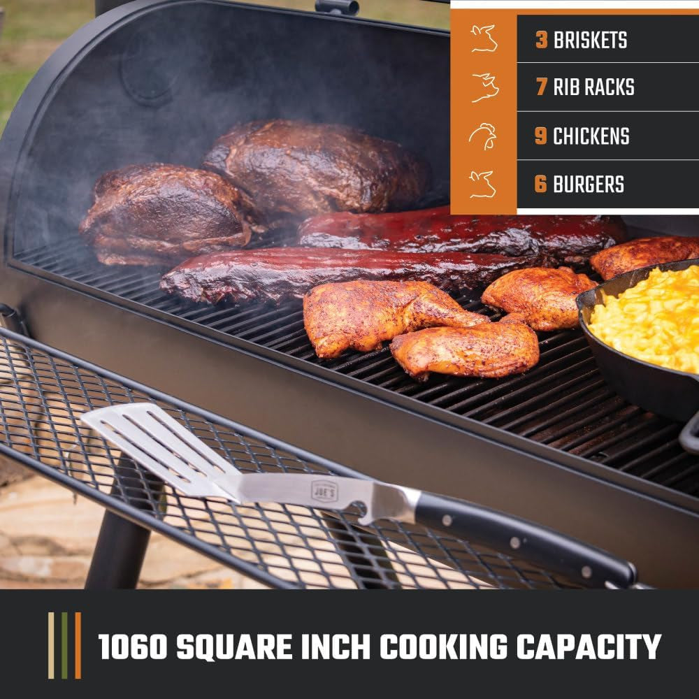 Longhorn Offset Charcoal Smoker and Grill with 1060 Sq. In. Cooking Area in Black
