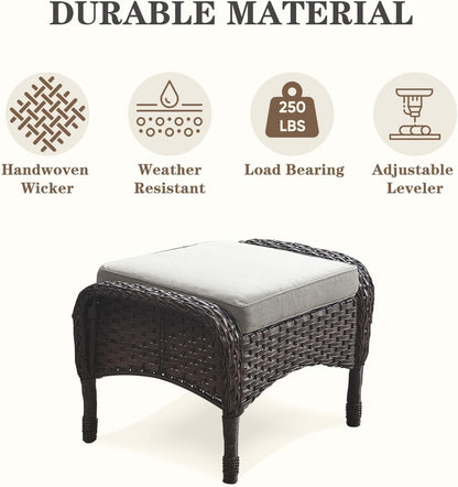 6 Piece Patio Conversation Sets - Wicker Patio Furniture Sets with Outdoor Swivel Rocker Chairs Outdoor Couch Perfect for Deck Patio Backyard, Brown Wicker Grey Cushion