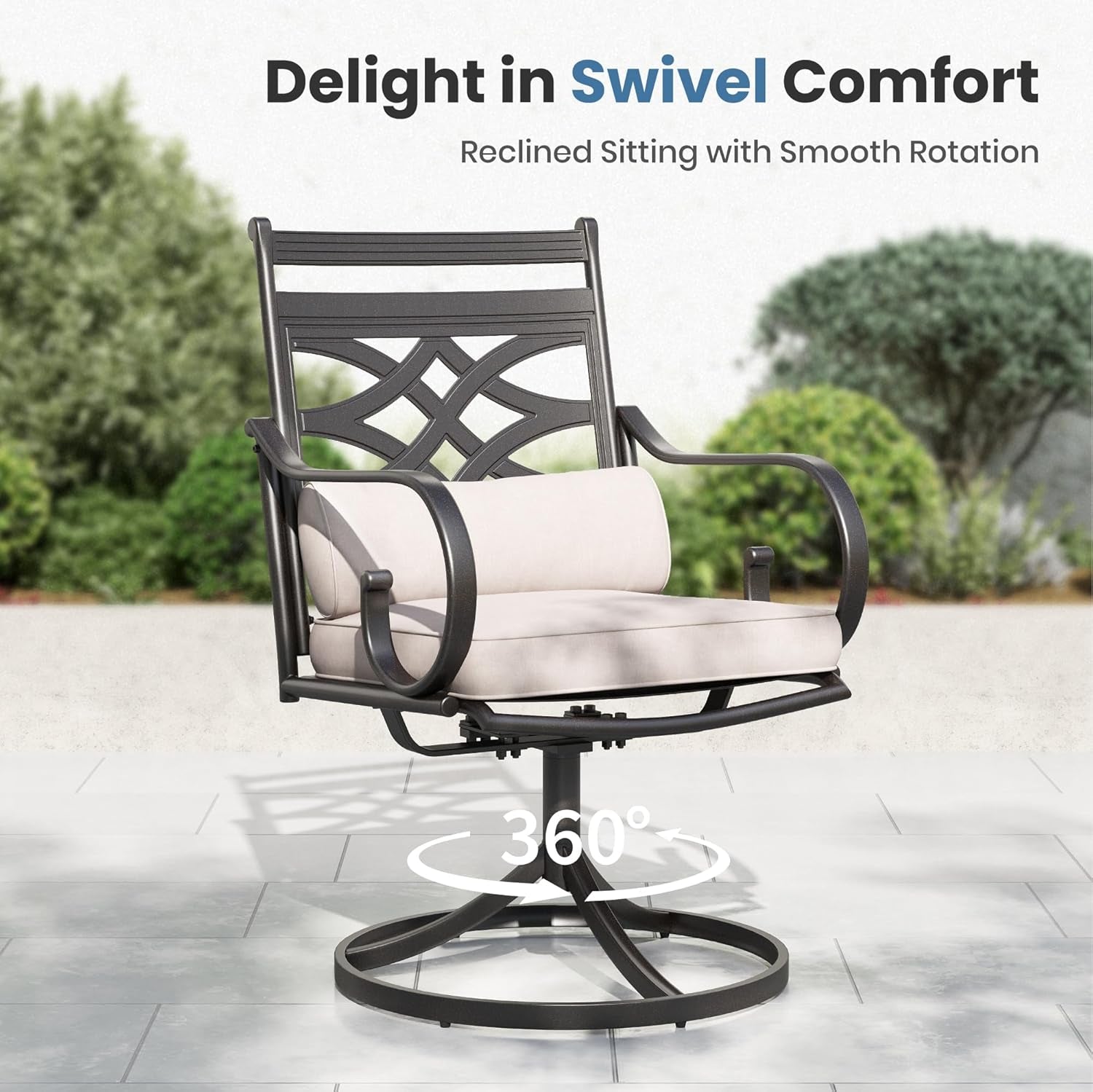 Patio Dining Set, for 6, Swivel Chairs | E-Coated and Steel, Rectangle Table, Beige Cushion, 1.57" Umbrella Hole