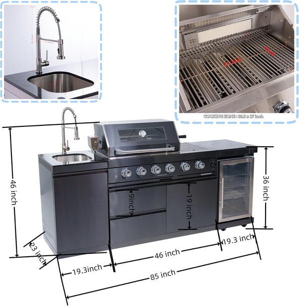 46" 4-Burner Outdoor Kitchen Island with Wine Cooler & Sink