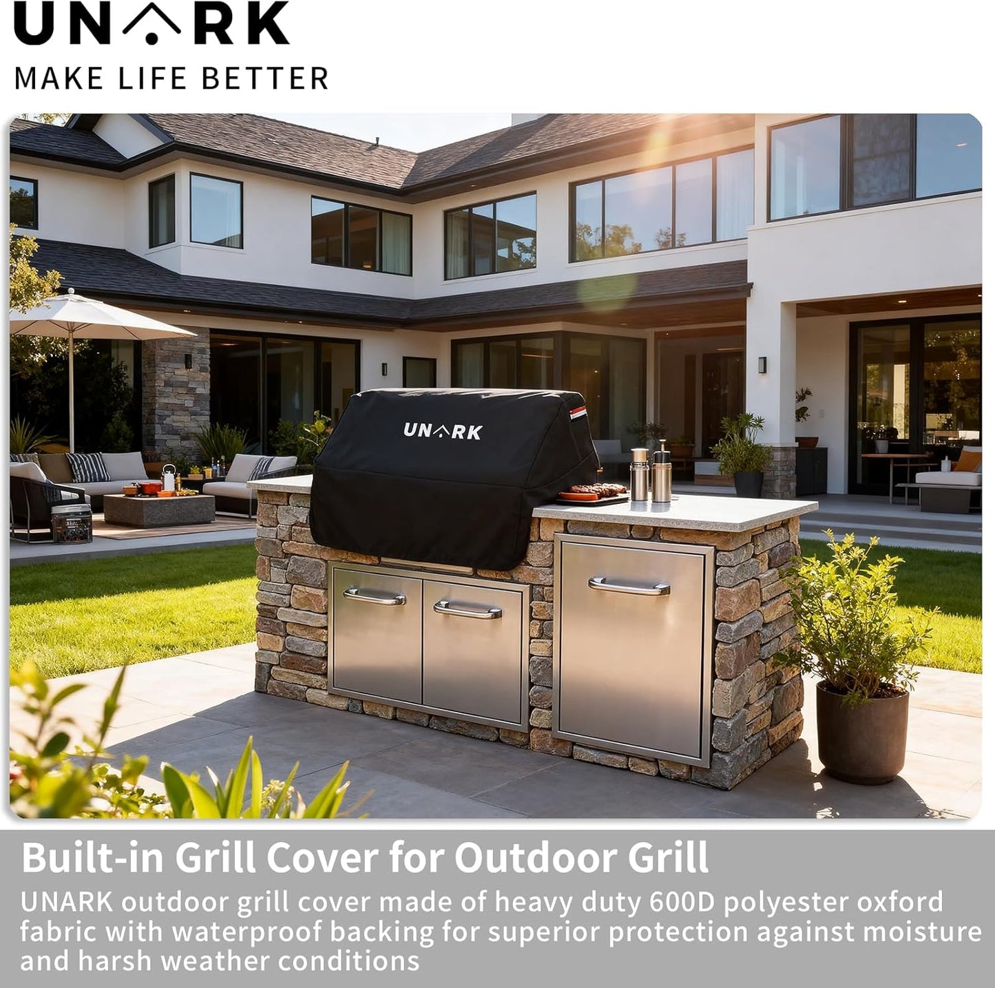 Built-In Grill Cover for Outdoor Grill, 36-Inch Heavy Duty Waterproof Island BBQ Grill Top Cover with Plush Lining, Built-In BBQ Grill Cover, All-Weather Protection BBQ Covers for Outside, Black