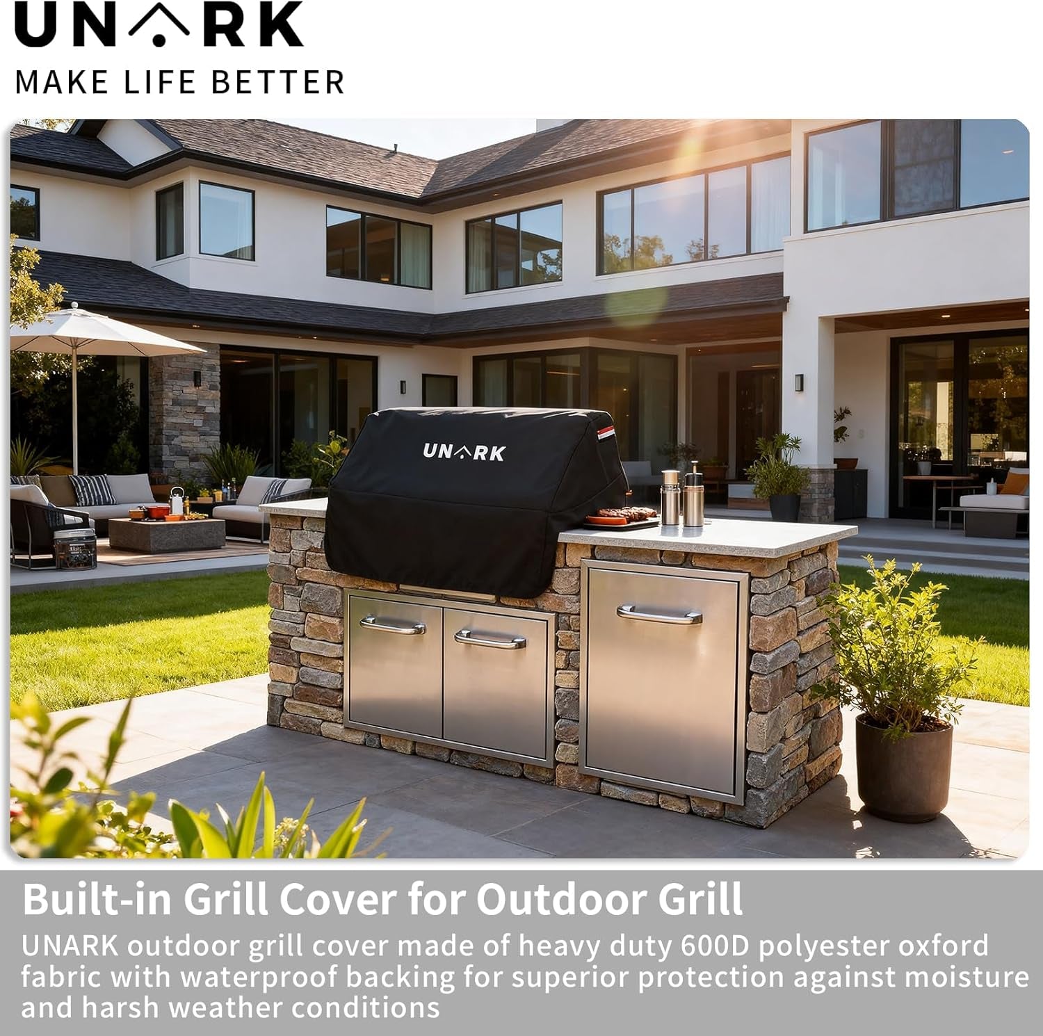 Built-In Grill Cover for Outdoor Grill, 36-Inch Heavy Duty Waterproof Island BBQ Grill Top Cover with Plush Lining, Built-In BBQ Grill Cover, All-Weather Protection BBQ Covers for Outside, Black
