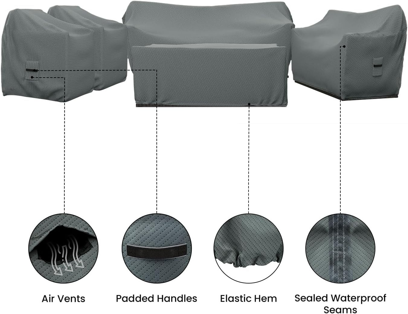 Patio Furniture Cover Set, 5 Piece Outdoor Furniture Covers, Water-Repellent UV & Weather-Resistant Covers for Sofa, Loveseat, Chairs & Coffee Table with Elastic & Padded Handles