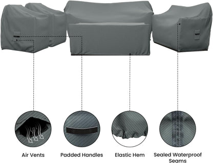 Patio Furniture Cover Set, 5 Piece Outdoor Furniture Covers, Water-Repellent UV & Weather-Resistant Covers for Sofa, Loveseat, Chairs & Coffee Table with Elastic & Padded Handles